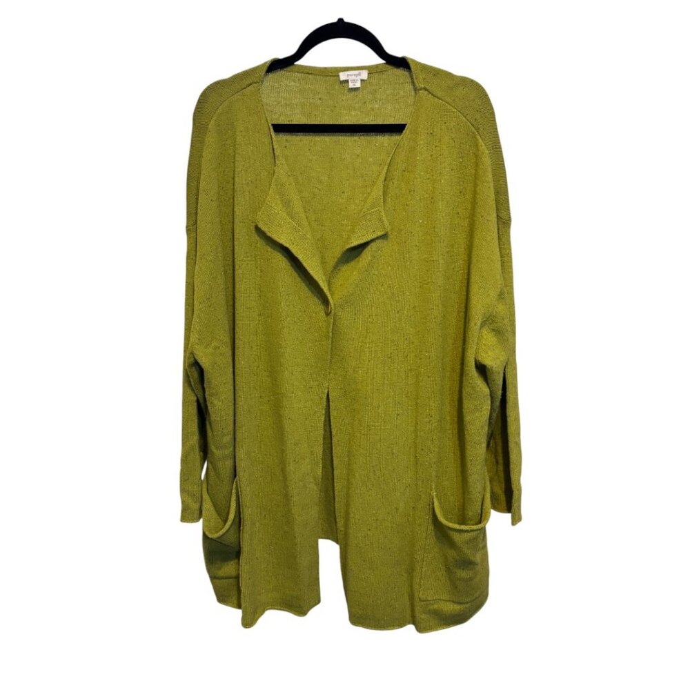 J. Jill Pure Jill Wool Blend One Button Chartreuse Green Cardigan
